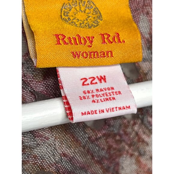 Ruby Rd Women’s Plus Size 22W Sheer Print Button Down Orange Red Blouse - Picture 10 of 10